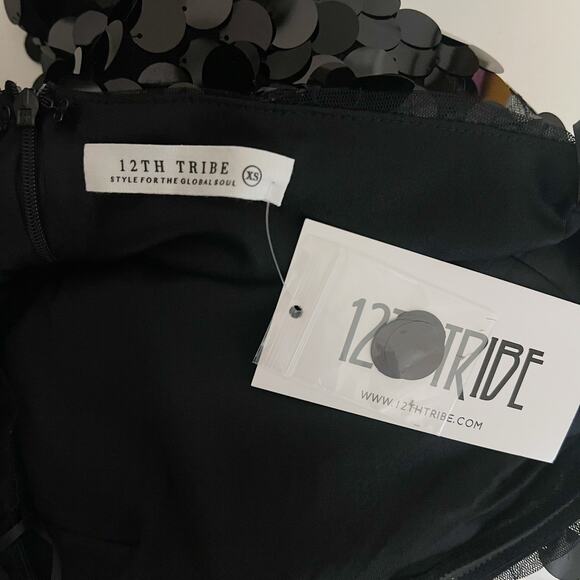 NEW 12th Tribe | Sequin Disc Strapless Sparkle Party Black Cocktail Mini Dress - Picture 10 of 12